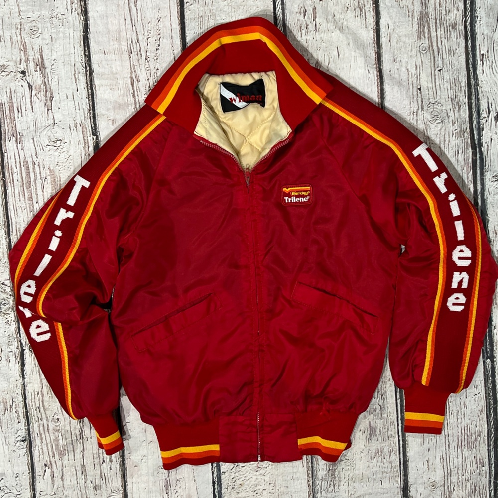 Vintage 1980s Berkley Trilene Fishing Red Zip Up Coat 80s Jacket